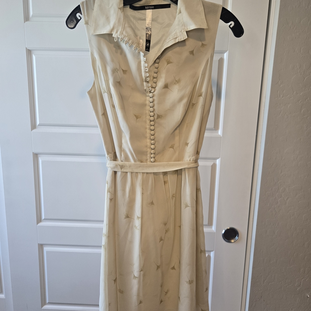kensie Cream Sleeveless Button-Front Midi Dress with Self Tie